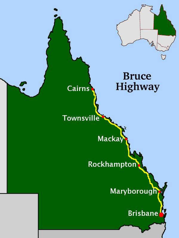 The Bruce Highway is a 1,670km-long major highway connecting Brisbane and Cairns in the Australian state of Queensland. Credit: Gaz.