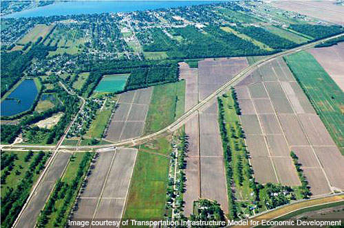 Aerial view of the John James Audubon Bridge route.