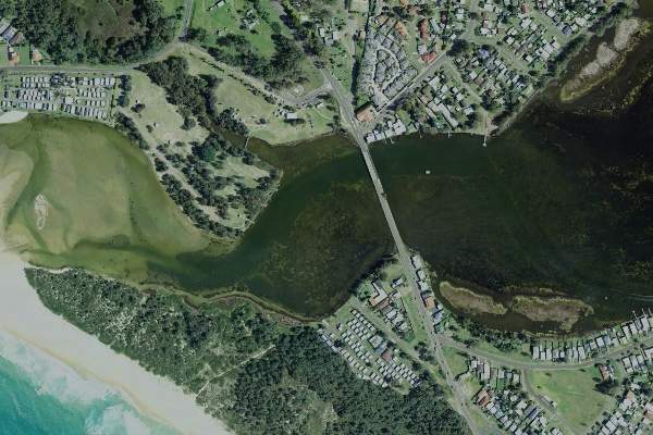 Aerial view of the Burrill Lake. Credit: Roads and Maritime Services, NSW.