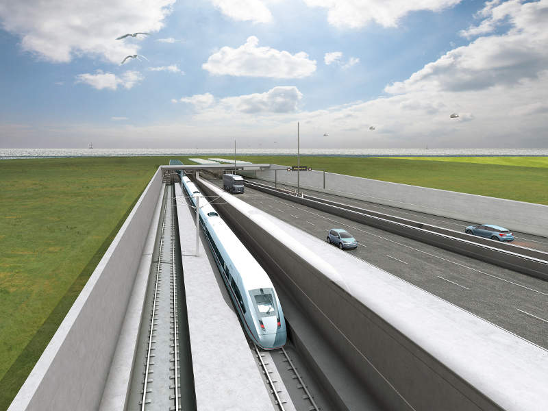 The Fehmarnbelt project will include a four-lane motorway and a dual track-electrified railway. Credit: Femern A/S.