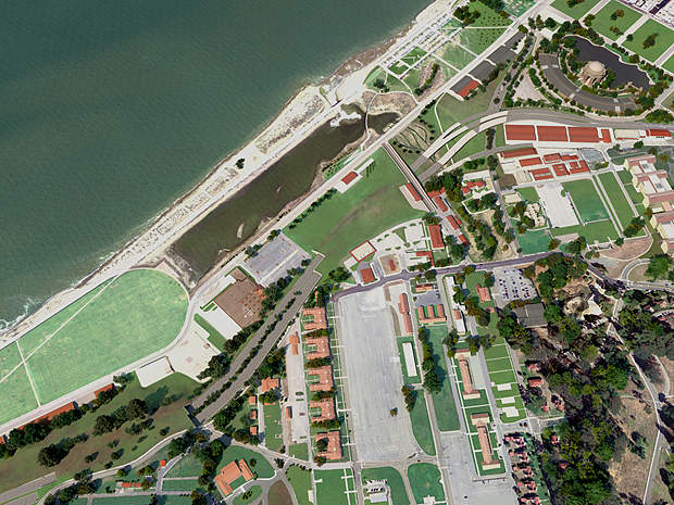 Aerial view of the Battery and the Main Post tunnels for the Presidio Parkway.