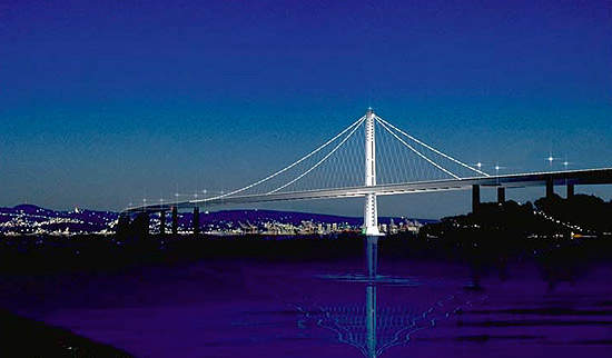 A view of the San Francisco suspension system at night