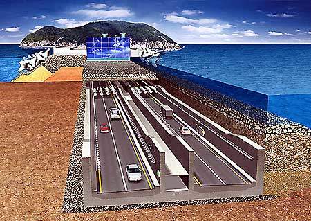 The total length of tunnel will be approximately 4km, with 270m portals connecting the tunnel to the bridge section and Geoje Island. The tunnels are to be designed for two-lane traffic with emergency / crawler lane hard shoulder.