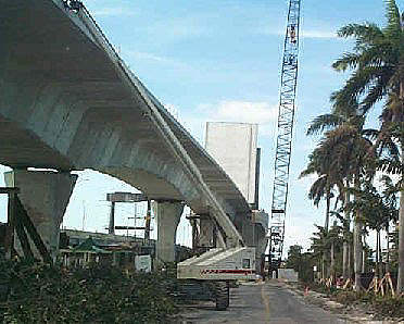 A temporary Dutch style bridge was built for use during construction of the permanent bridge.