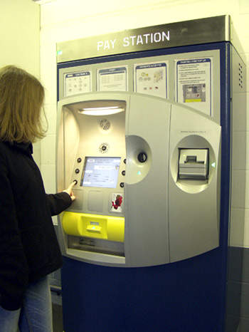 Pay on foot system in multi-storey car park.
