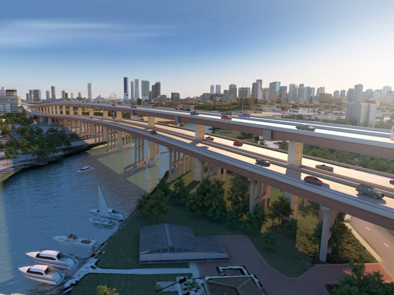 A double-decked span of SR 836 will rise over the centre of the SR 836. Image courtesy of I-395/SR 836/I-95 Design-Build Project.