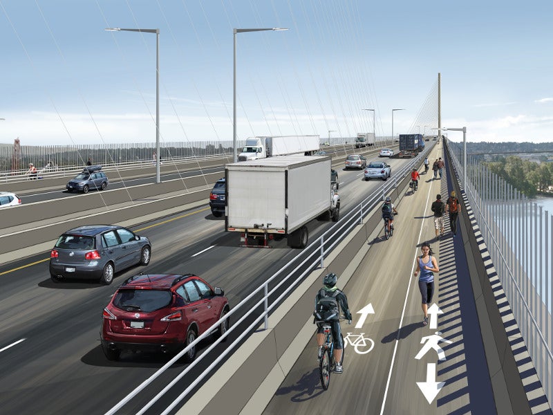 The new Pattullo Bridge will feature dedicated walking and cycling lanes. Credit: the Government of British Columbia.