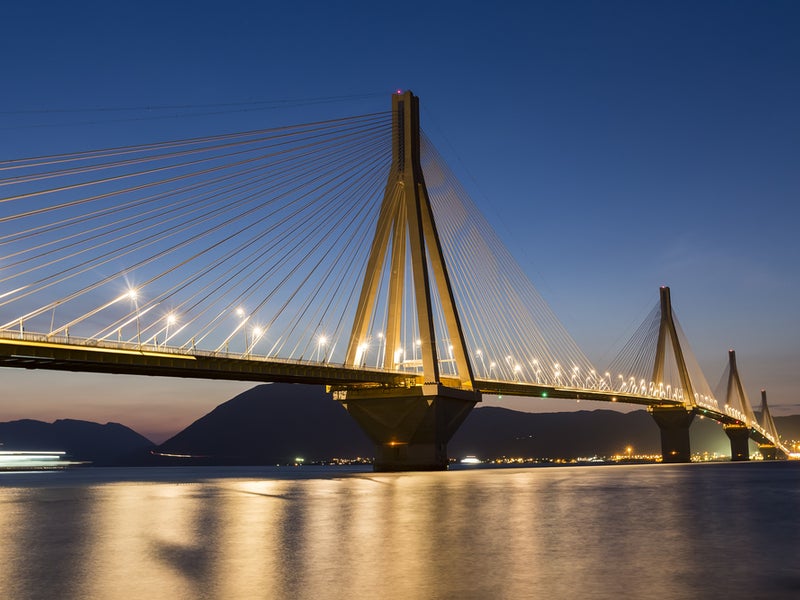 The cable-stayed bridge was opened to traffic in 2004.